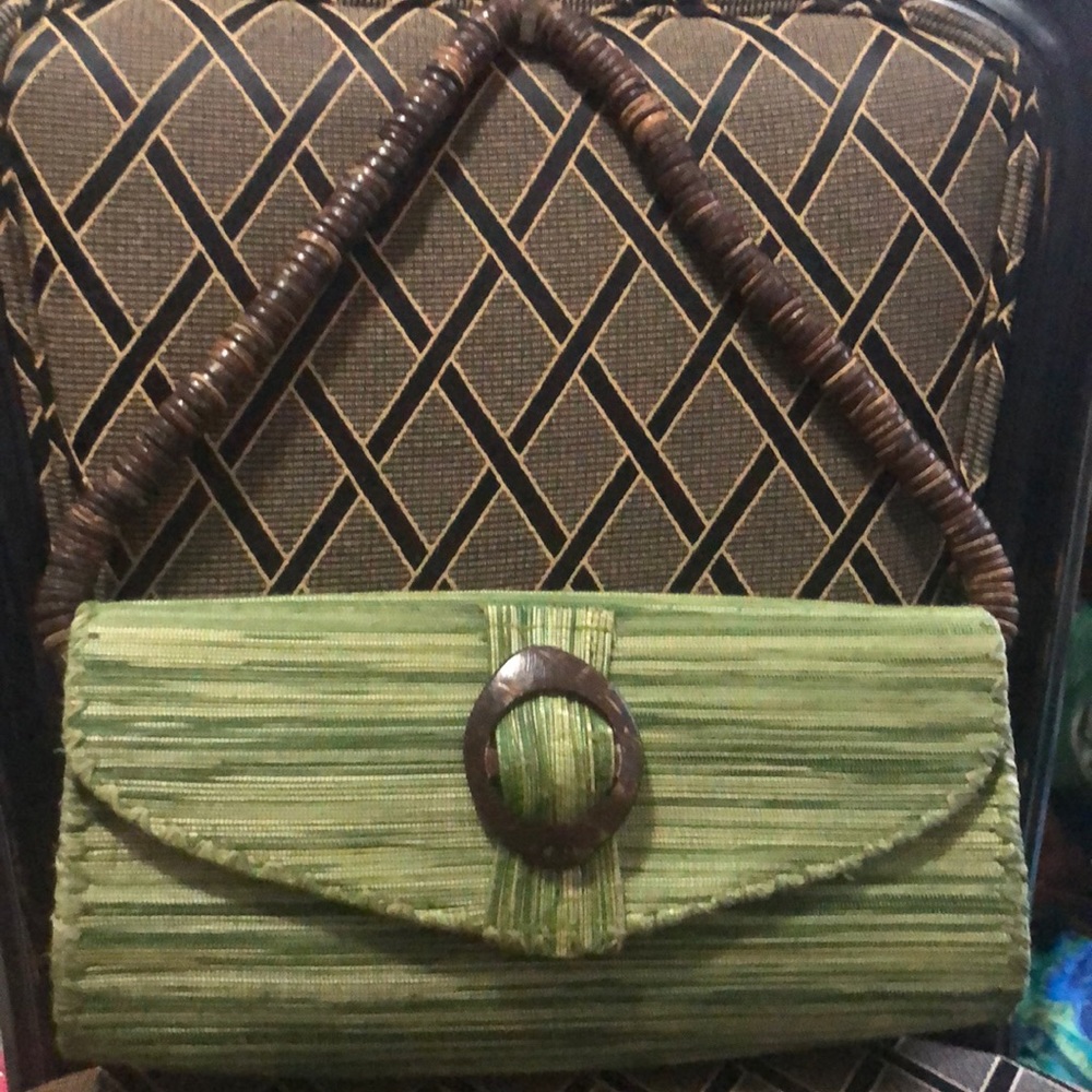 Green Woven Envelope Style Handbag
